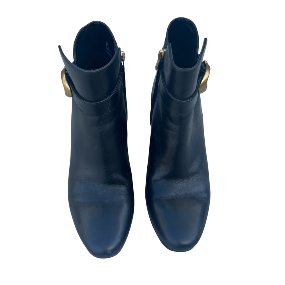 COACH Delaney Signature Buckle Heel Bootie Black Leather size 7B Ankle Boots - Picture 2 of 11